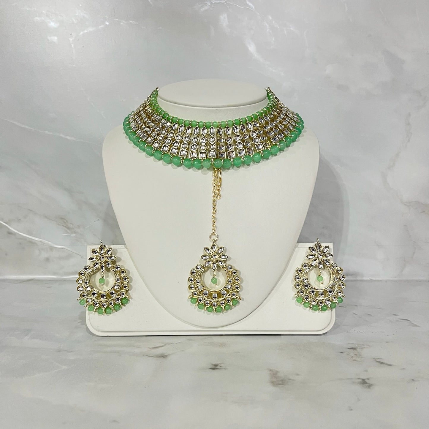 Beaded Necklace Set with Earrings and Tikka in Various Colours
