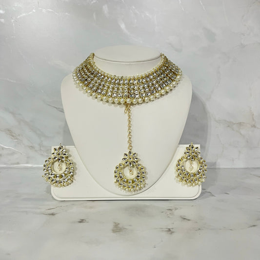 Beaded Necklace Set with Earrings and Tikka in Various Colours