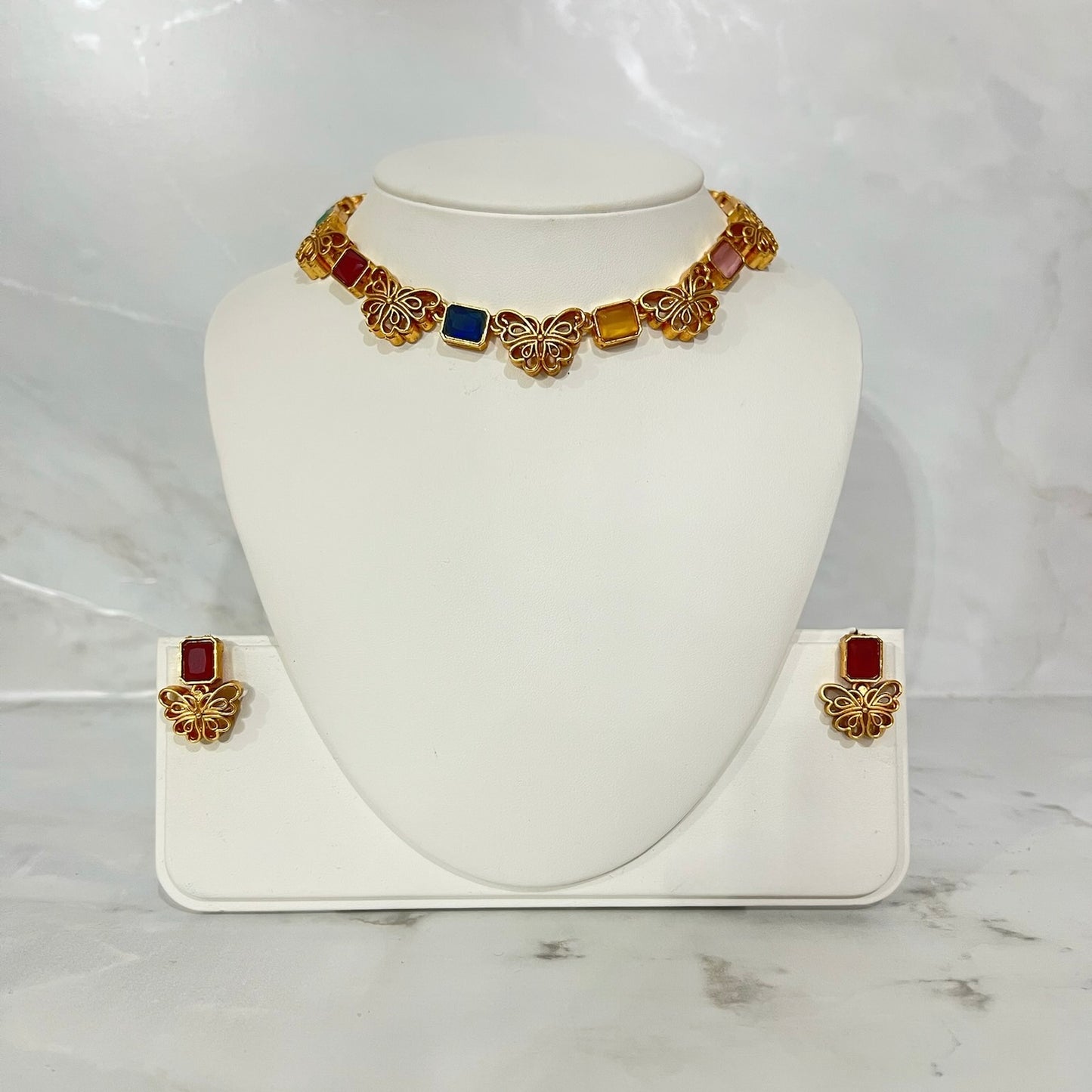 Gold Butterfly Neclace and Earring Set