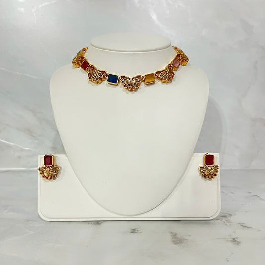 Gold Butterfly Neclace and Earring Set