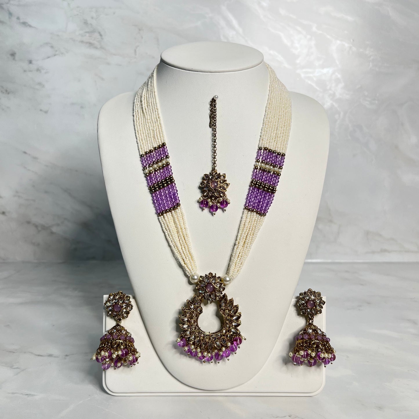 Lilac Mala Set with Jhumkis