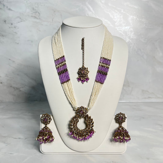 Lilac Mala Set with Jhumkis