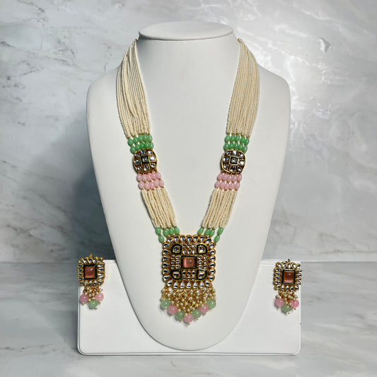 Pink and Green Long Mala Set