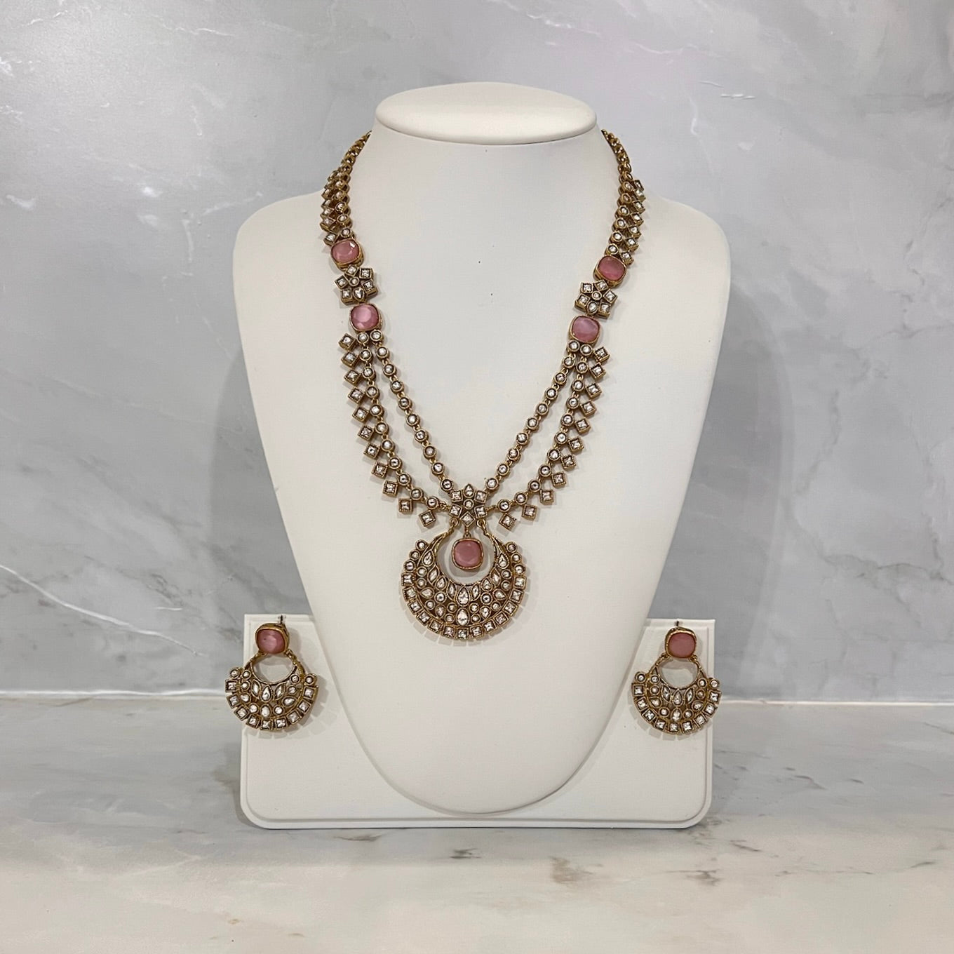Gold Base Pink Mala Set