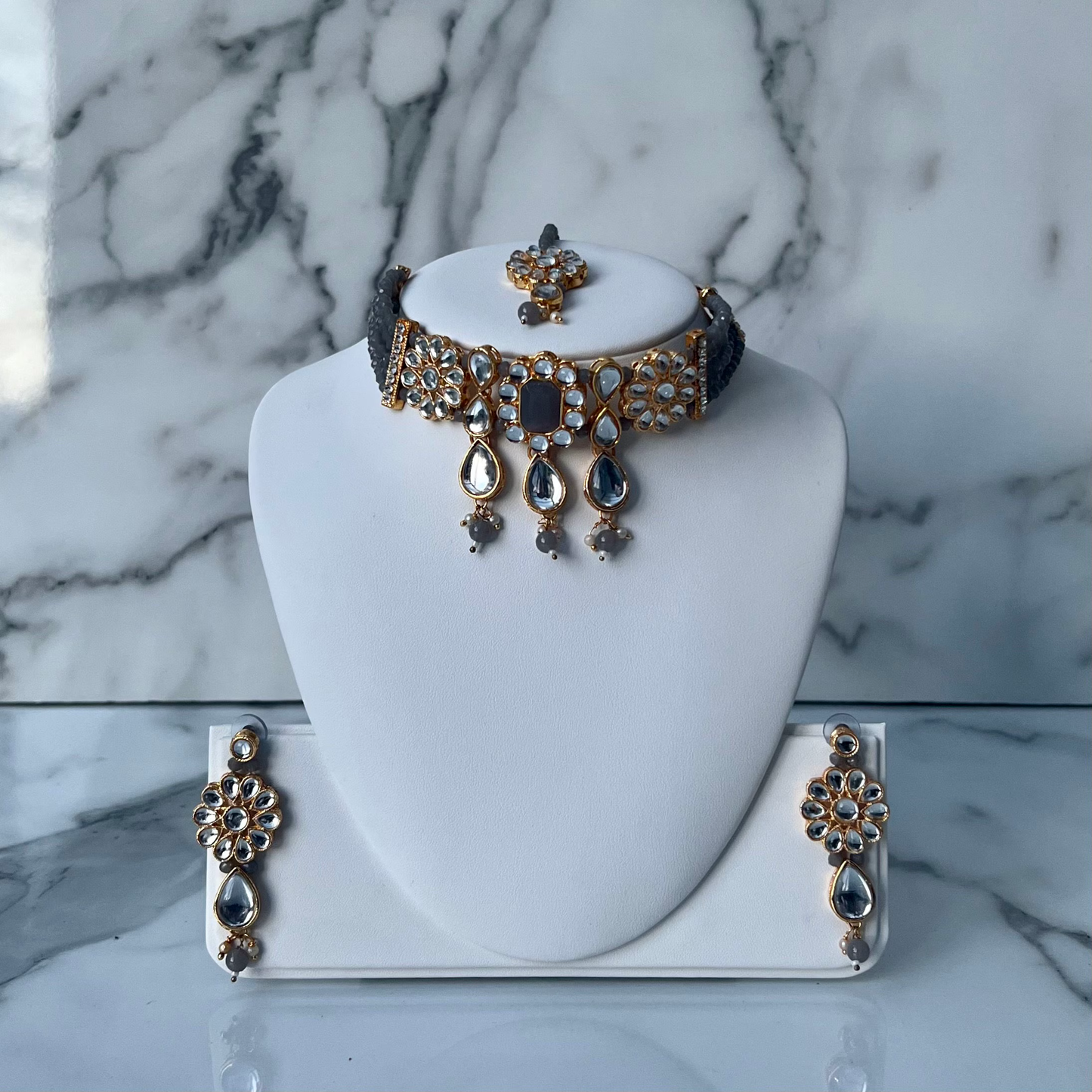 necklace and earring bead, kundan set, indian desi jewellery set