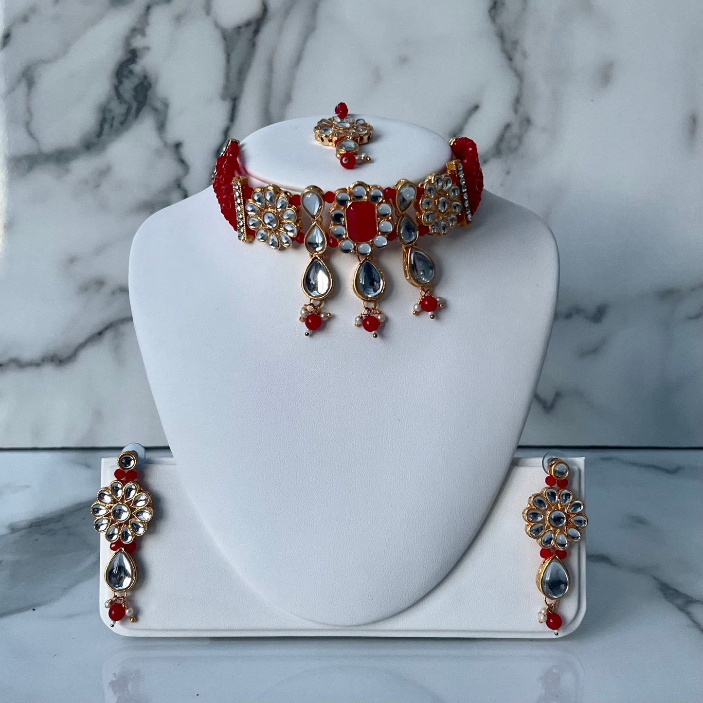 necklace and earring bead, kundan set, indian desi jewellery set