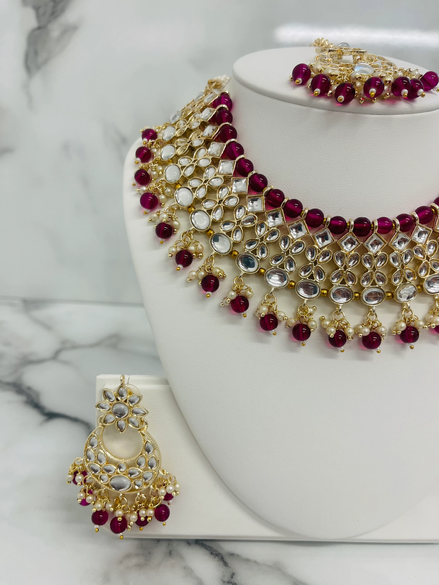 hema, necklace, tika and earring kundan set, indian desi jewellery set