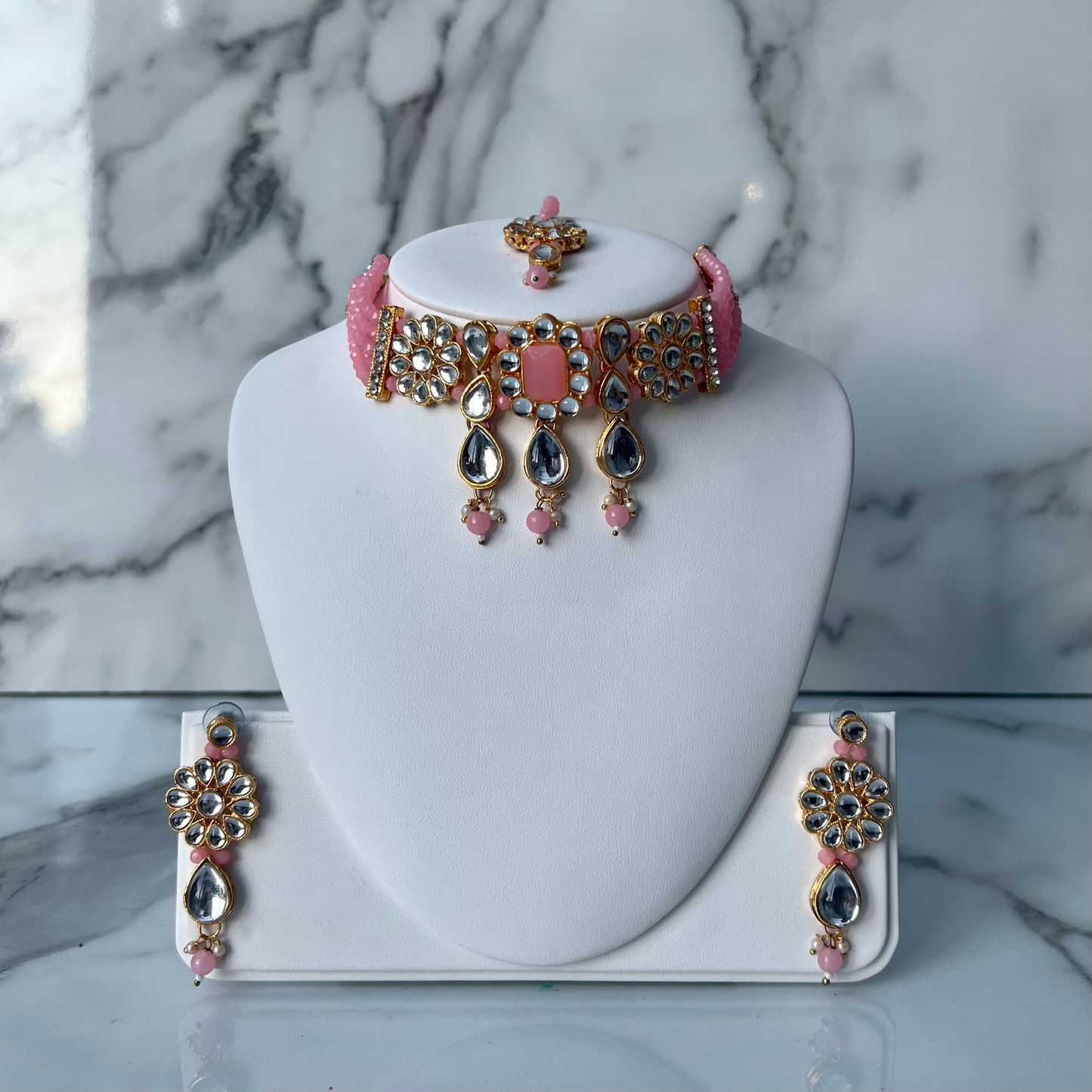 necklace and earring bead, kundan set, indian desi jewellery set